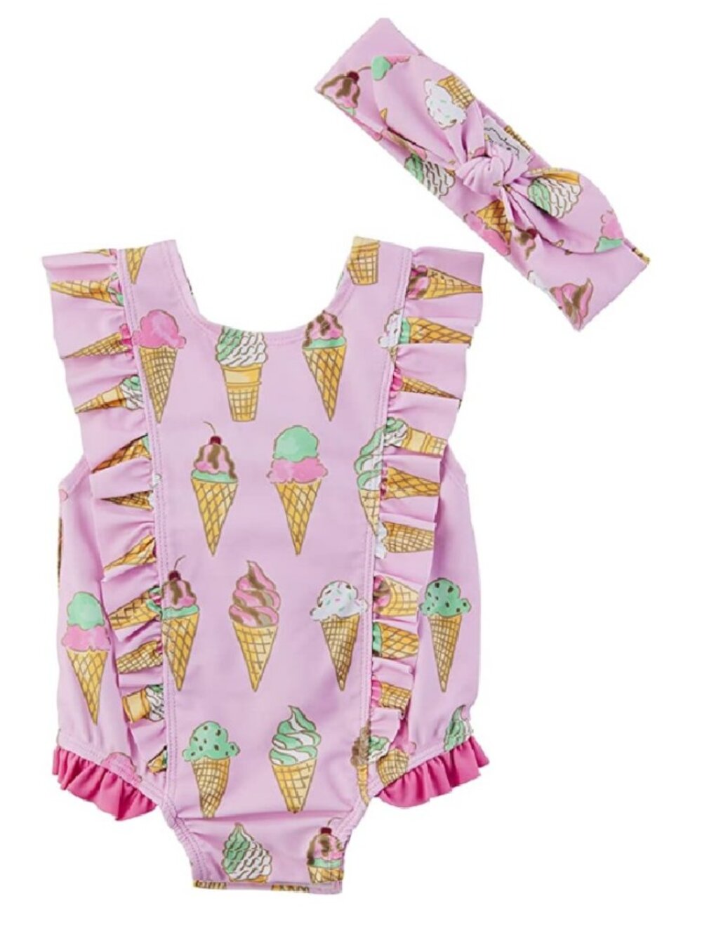 Mud Pie: Toddler Girl Ice Cream 1PC Swimsuit and Headband Set Size 2T NEW